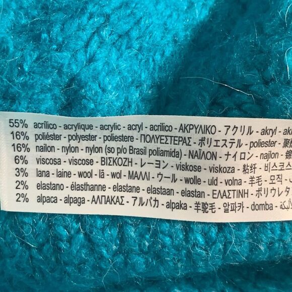 ZARA Faux Pearl Button front Cropped Cardigan Sweater Pom-pom Teal Blue Small - Picture 9 of 11